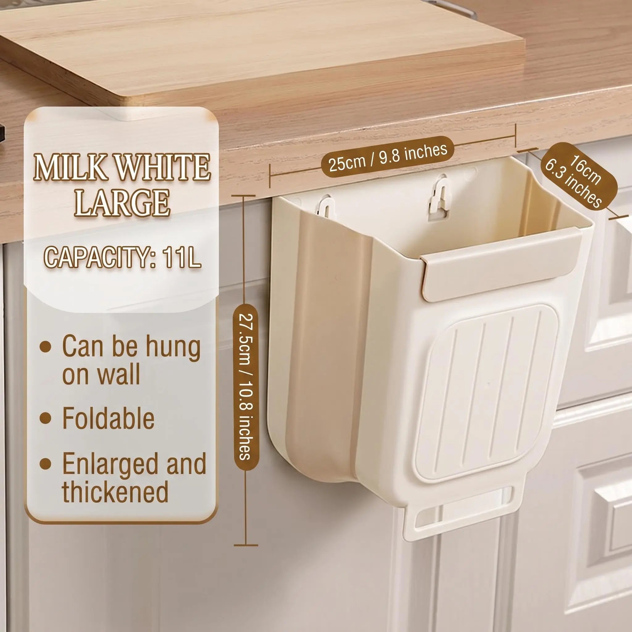 Versatile Collapsible Hanging Kitchen Trash Can - Space-Saving Foldable Rubbish Bin for Home and Bathroom (11L)