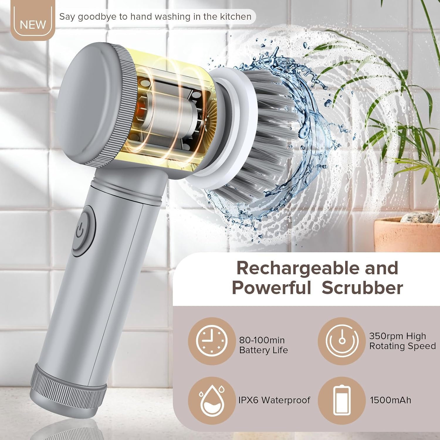 Electric Cleaning Brush Set, 6 Brush Heads, Rechargeable Power Scrubber with Quick Charging, Multi-Purpose for Kitchen, Bathroom, Tile, Shoe Cleaning