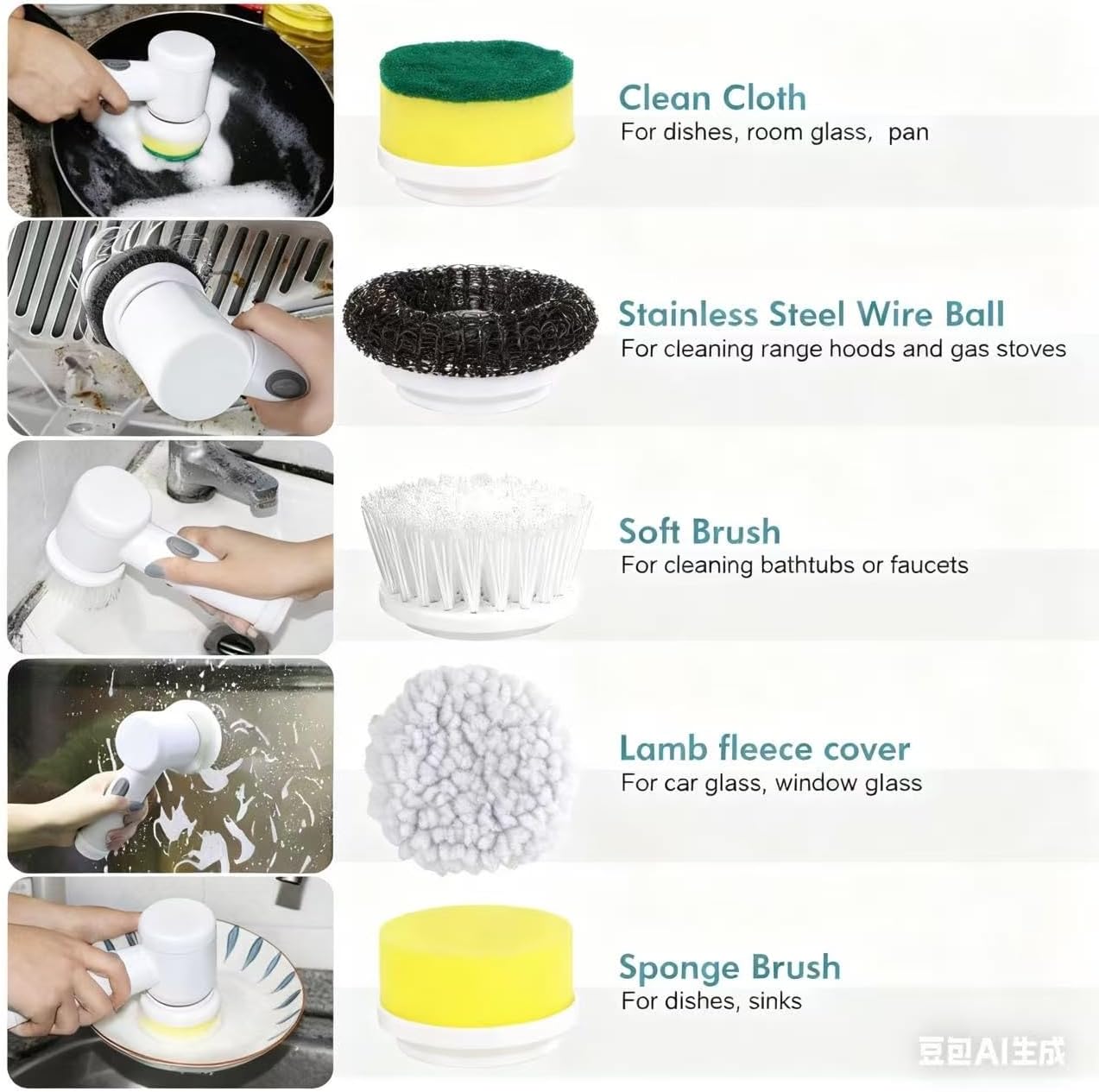 Electric Cleaning Brush Set, 6 Brush Heads, Rechargeable Power Scrubber with Quick Charging, Multi-Purpose for Kitchen, Bathroom, Tile, Shoe Cleaning
