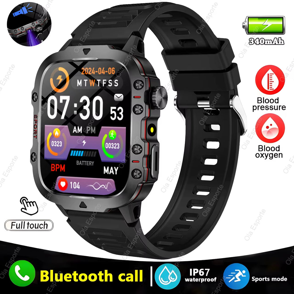 Elevate Your Fitness Journey with the 2025 Men's Smartwatch - Bluetooth Calling, Flashlight & IP68 Waterproof Design for Android & iOS
