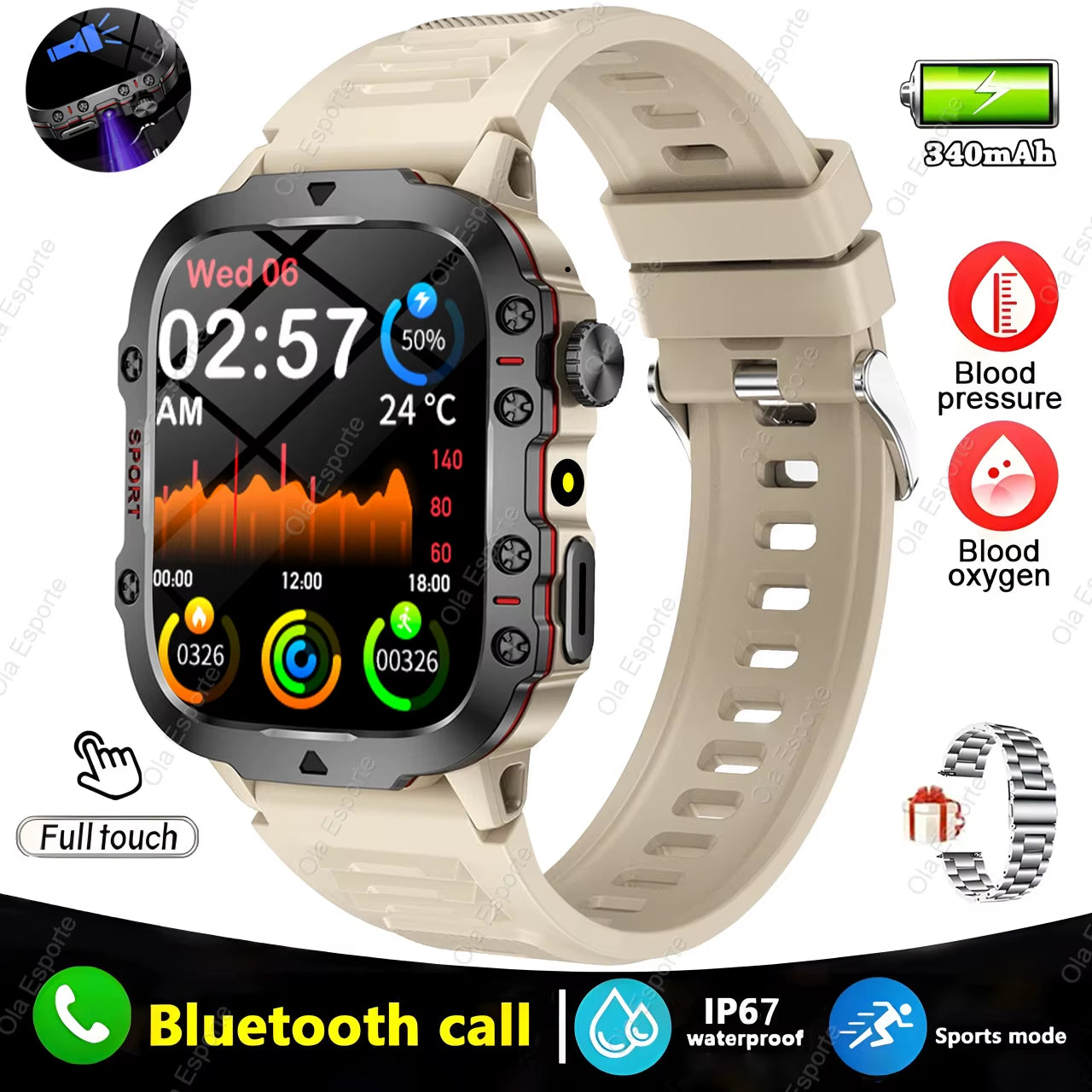 Elevate Your Fitness Journey with the 2025 Men's Smartwatch - Bluetooth Calling, Flashlight & IP68 Waterproof Design for Android & iOS