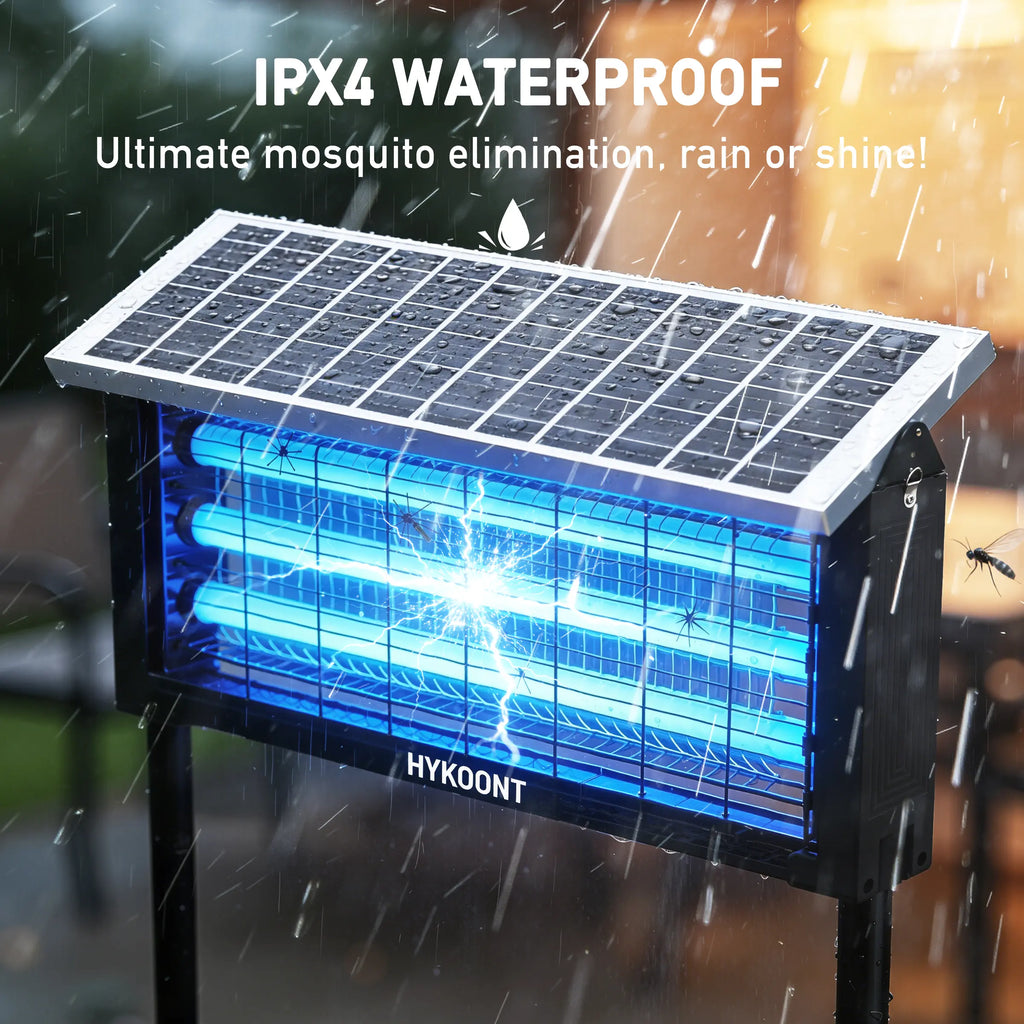 HYKOONT Solar LED Bug Zapper Light, 18W/30W Triple Tube 3500V Dusk-To-Dawn Electronic Mosquito Killer with Efficient UV-C Technology for Mosquitoes, Flies, Gnats