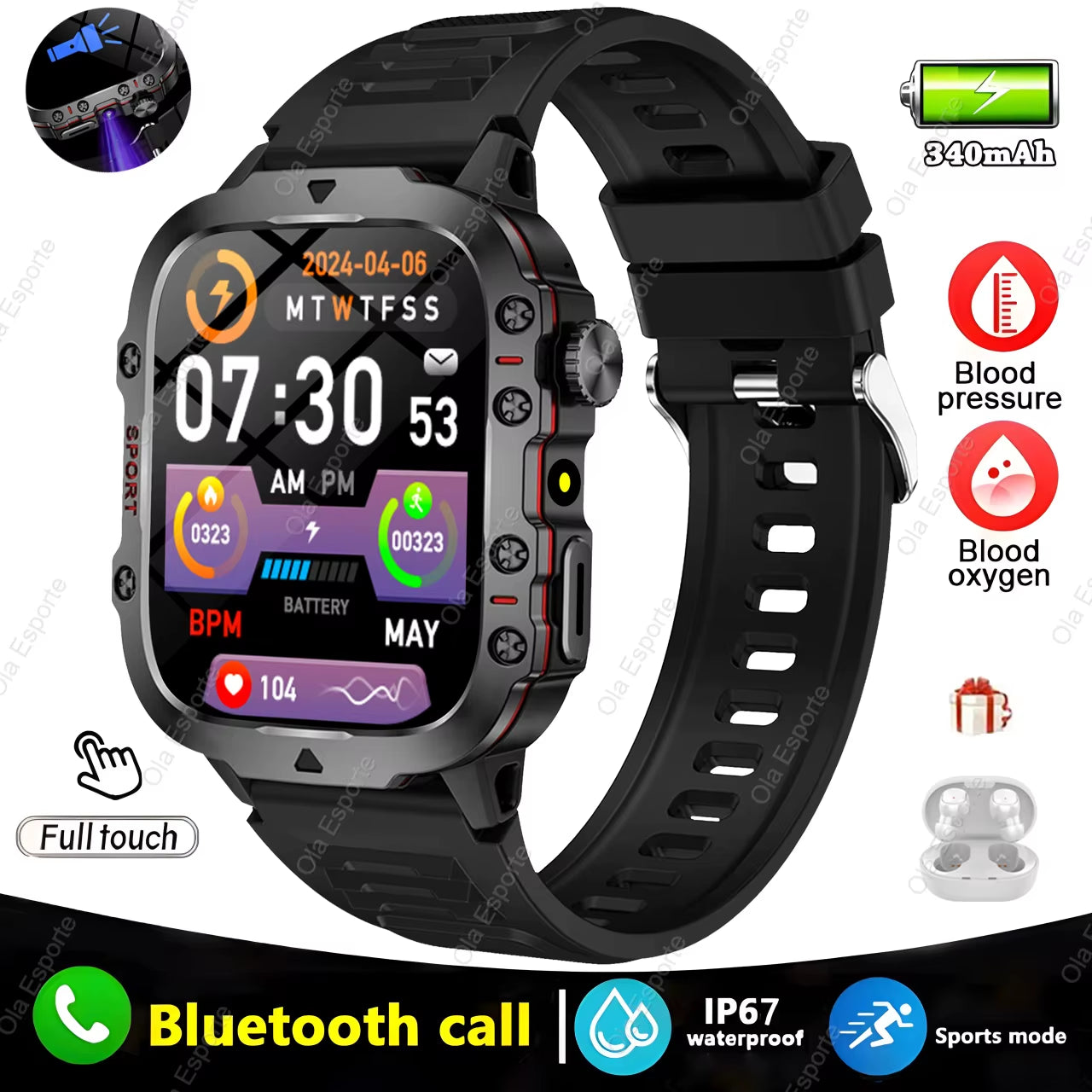 Elevate Your Fitness Journey with the 2025 Men's Smartwatch - Bluetooth Calling, Flashlight & IP68 Waterproof Design for Android & iOS
